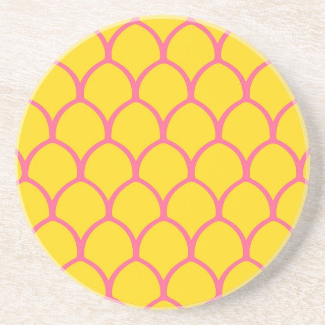 Tropical Pineapple Pattern in Pink and Yellow Coaster (Front)