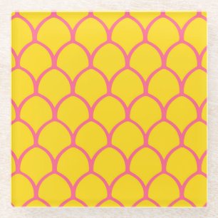 Tropical Pineapple Pattern in Pink and Yellow Glass Coaster
