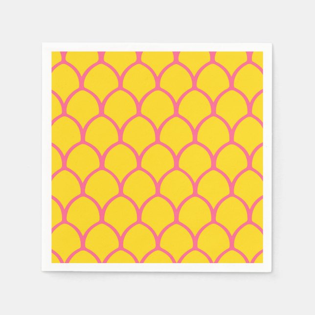 Tropical Pineapple Pattern in Pink and Yellow Napkin (Front)