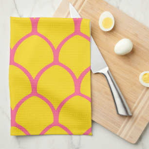 Tropical Pineapple Pattern in Pink and Yellow Tea Towel
