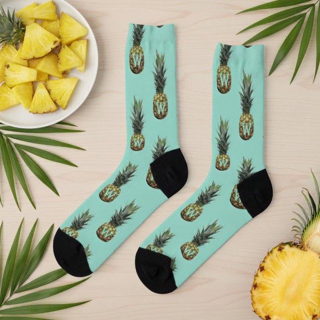 Tropical Pineapple Pattern Monogram Fruit Socks (if you love pineapples - here's your pineapple socks!)