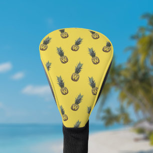 Tropical Pineapple Pattern Monogram Yellow Golf Head Cover