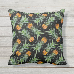 Tropical Pineapple Pattern on Black Cushion