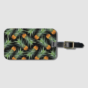 Tropical Pineapple Pattern on Black Luggage Tag