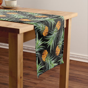 Tropical Pineapple Pattern on Black Short Table Runner