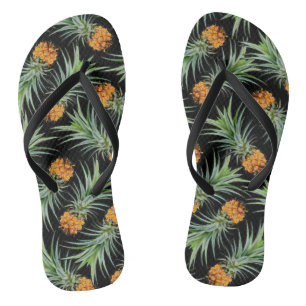 Tropical Pineapple Pattern on Black Thongs