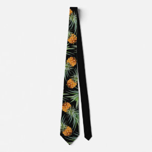 Tropical Pineapple Pattern on Black Tie