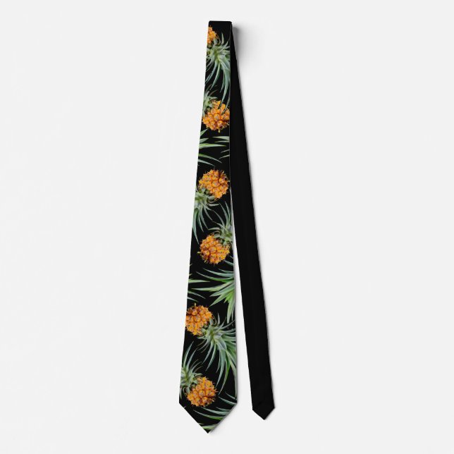 Tropical Pineapple Pattern on Black Tie (Front)