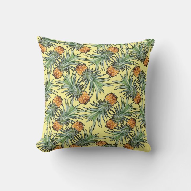 Tropical Pineapple Pattern on Yellow Cushion (Front)
