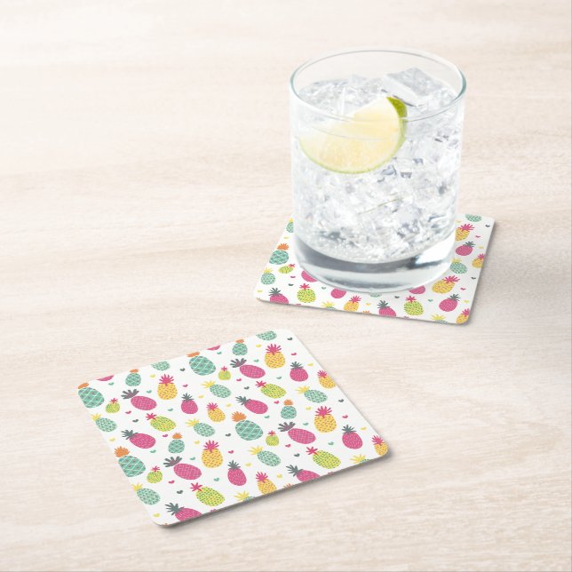Tropical Pineapple pattern Square Paper Coaster (Insitu)