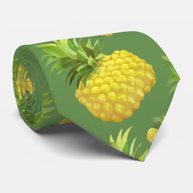 Tropical Pineapple Pattern: Summer Fruit Art Tie (Rolled)