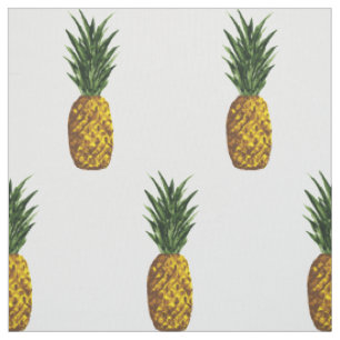 Tropical Pineapple Pattern White Fabric