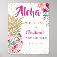 Tropical Pineapple Pink Floral Baby Shower Welcome