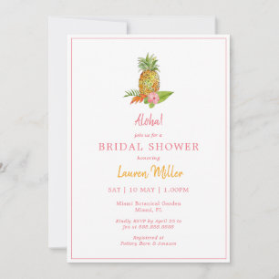 Tropical Pineapple Pink floral Bridal  Invitation