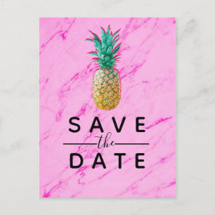 Tropical Pineapple Pink Marble Save the Date Announcement Postcard