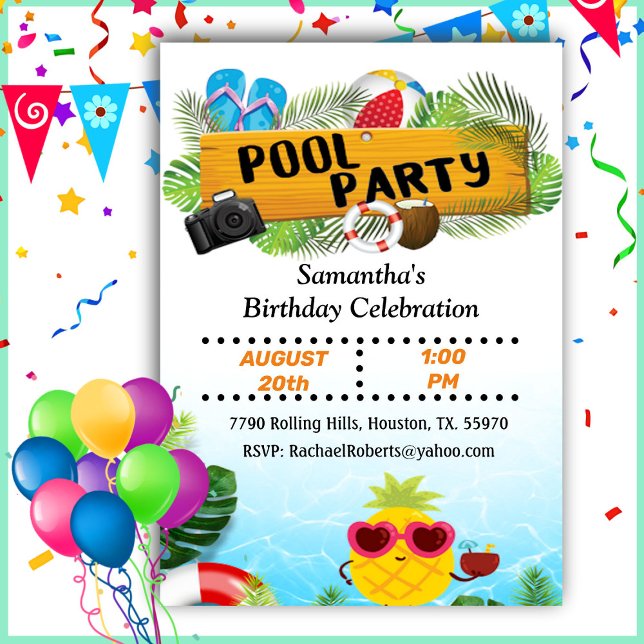 Tropical Pineapple Pool Party Birthday Invitation (Creator Uploaded)