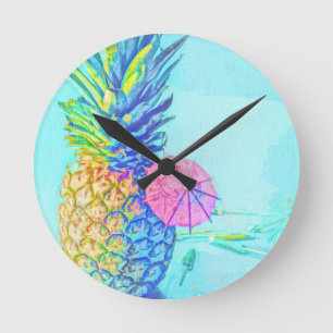 Tropical Pineapple Round Clock