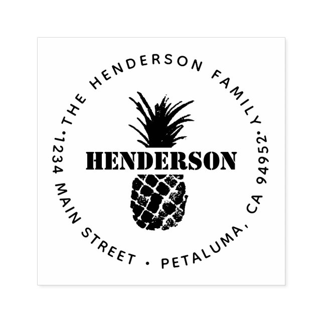 Tropical Pineapple Round Return Address Rubber Stamp (Imprint)