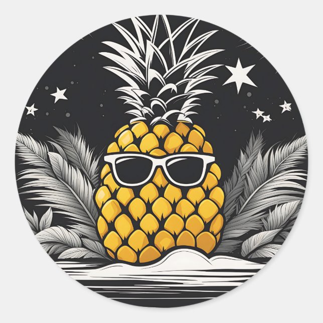 Tropical Pineapple Serenity Classic Round Sticker (Front)