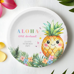 Tropical Pineapple Summer Aloha 1st Birthday Party Paper Plate