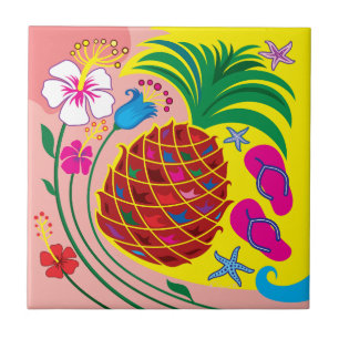 Tropical Pineapple Summer Ceramic Tile