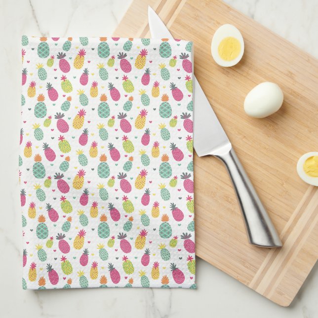 Tropical Pineapple Summer Fruit Tea Towel (Quarter Fold)