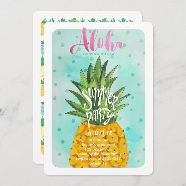 Tropical Pineapple | Summer Luau Party Invitation (Front/Back)