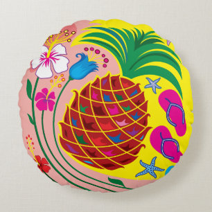 Tropical Pineapple Summer Round Cushion