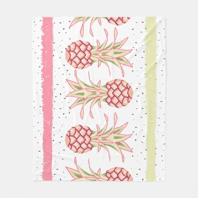 Tropical Pineapple Summer Seamless Print Fleece Blanket (Front)