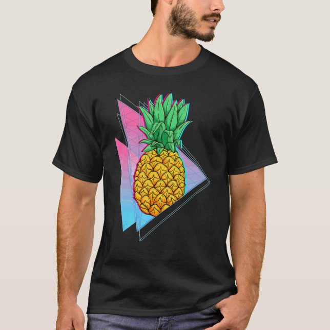 Tropical Pineapple Summer Vibes Synthwave 90s Vapo T-Shirt (Front)