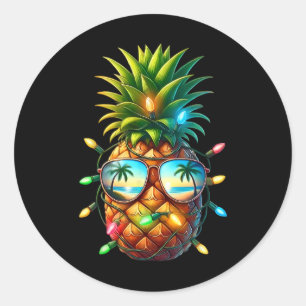 Tropical Pineapple Sungl Christmas Lights Xmas In Classic Round Sticker