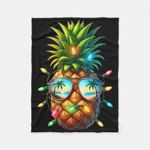 Tropical Pineapple Sungl Christmas Lights Xmas In Fleece Blanket