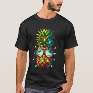 Tropical Pineapple Sunglass Christmas Lights Xmas T-Shirt