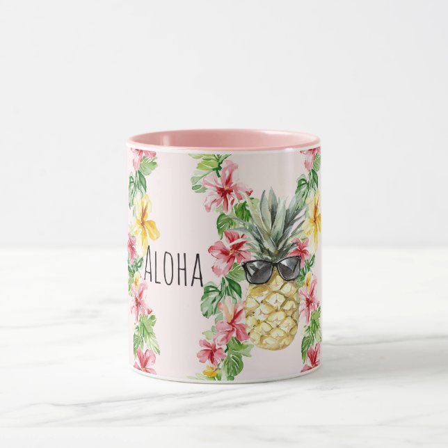 Tropical Pineapple Sunglasses Flowers Mug (Center)