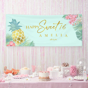 Tropical Pineapple Sweet 16 Happy Birthday ID922 Banner
