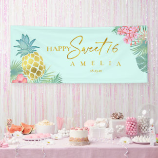 Tropical Pineapple Sweet 16 Happy Birthday ID922 Banner