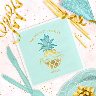 Tropical Pineapple Sweet 16 Happy Birthday ID922 Napkin