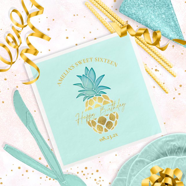 Tropical Pineapple Sweet 16 Happy Birthday ID922 Napkin (Creator Uploaded)