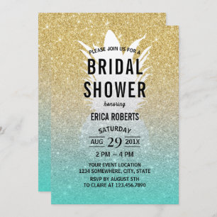 Tropical Pineapple Teal Gold Ombre Bridal Shower Invitation
