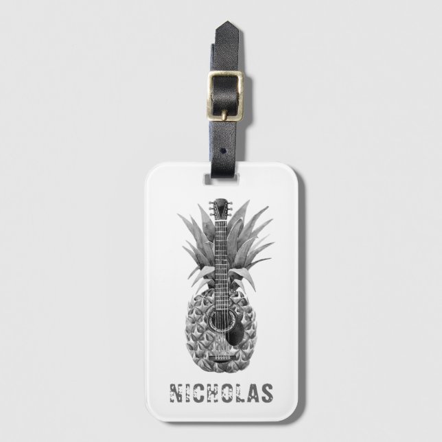 Tropical Pineapple Ukulele Luggage Tag (Front Vertical)