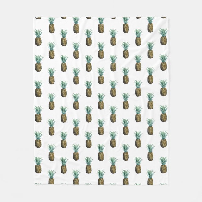 Tropical Pineapple Watercolor Fleece Blanket (Front)
