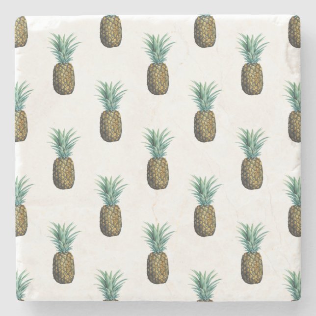 Tropical Pineapple Watercolor Stone Coaster (Front)