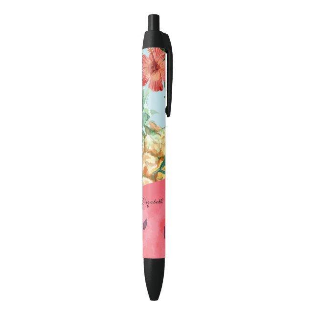  Tropical Pineapple Watermelon Hibiscus Black Ink Pen (Bottom (Vertical))