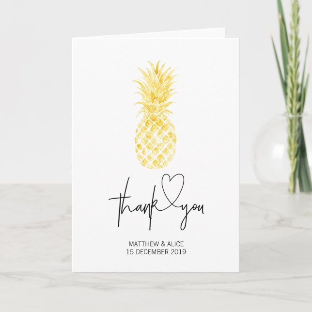 Tropical Pineapple Wedding Engagement Thank You Card (Front)