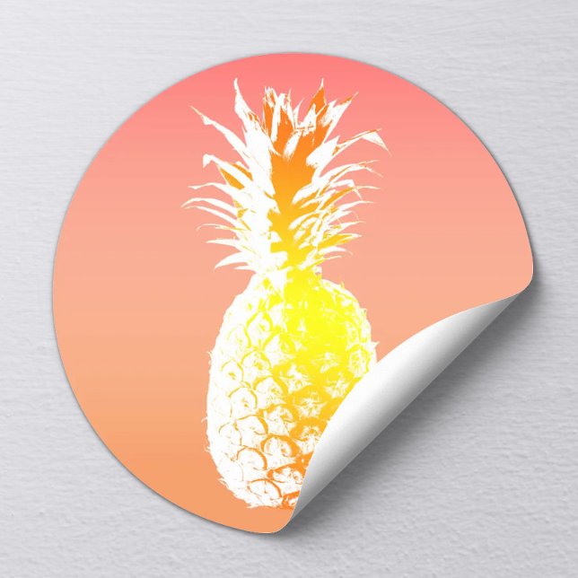 Tropical Pineapple Wedding Favour Classic Round Sticker (Creator Uploaded)