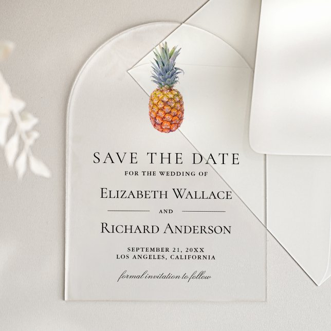 Tropical Pineapple Wedding Save the Date Acrylic Invitations (Creator Uploaded)