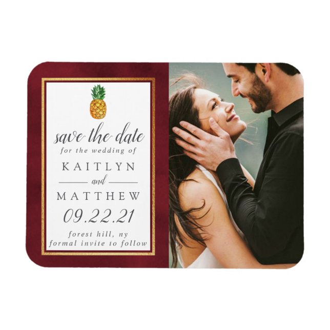 Tropical Pineapple Wedding Save The Date Magnet (Horizontal)