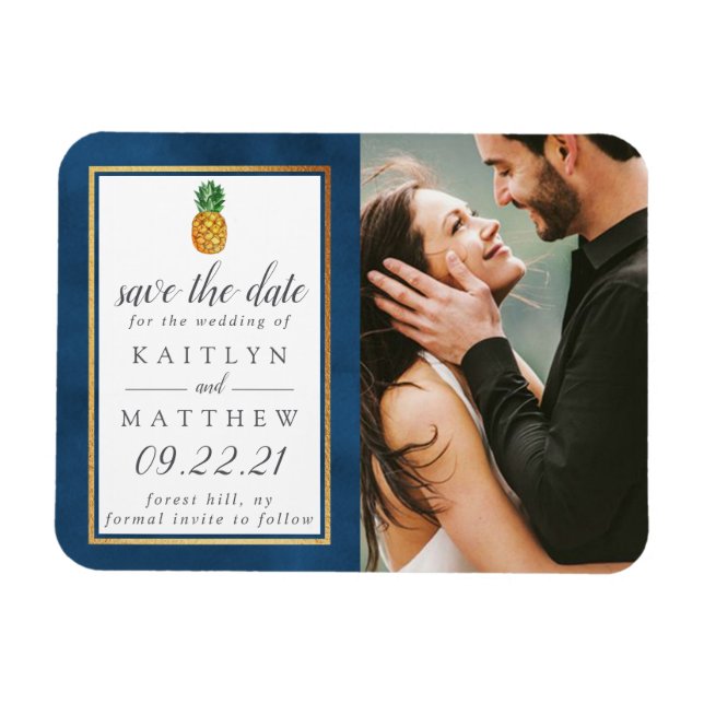 Tropical Pineapple Wedding Save The Date Magnet (Horizontal)