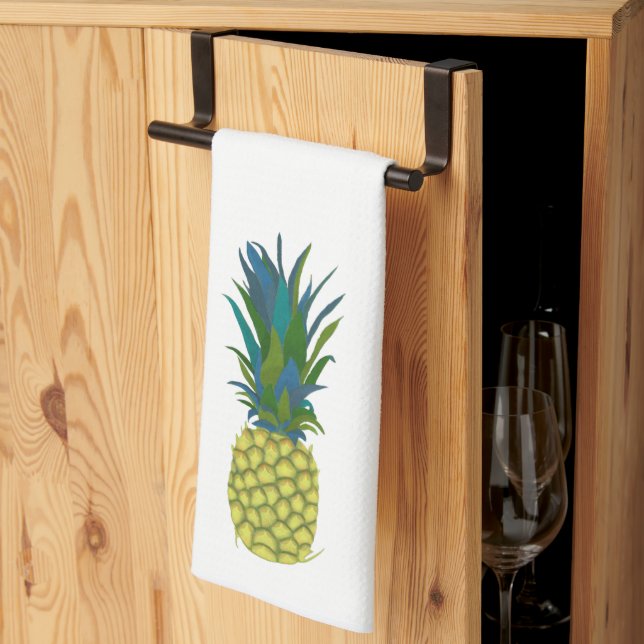 Tropical Pineapple with Blue and Green Leaves Tea Towel (Thirds Fold)