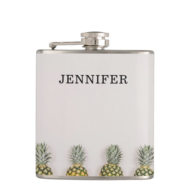 Tropical Pineapple with Name Hip Flask (Front)